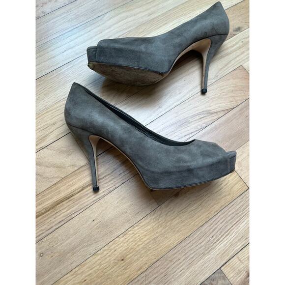 Gucci Women's 38.5 Heels Open Toe Pumps Suede Olive Green Taupe FLAWED Sz 8.5 - Picture 14 of 16